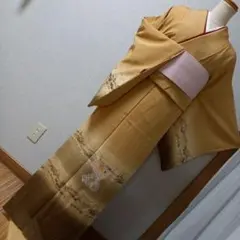 正絹袷ベージュ日本古代風景訪問着　二重襟付き