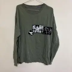 【訳あり】AIVER アイバー　くすみグリーン　プリント長袖カットソー　メンズ