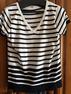 AZUL by moussy ストライプ Vネック 半袖ニット Sサイズ