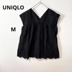 【美品】ユニクロ　コットンエンブロイダリーブラウス　黒Mサイズ