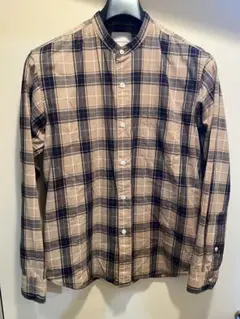 FREAK'S STORE チェック柄ノーカラーシャツ S