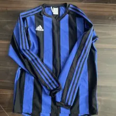 adidas 青黒 ストライプ 長袖シャツ
