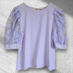 シースルー パフスリーブ トップス パープル　薄紫