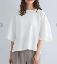 美品 グリーンレーベルリラクシング タフタドッキングニットプルオーバー 白