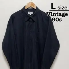 USA古着　90s　スエード風シャツ　長袖　L　ブラック　黒　無地　ALFANI