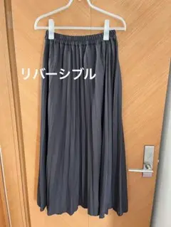 ダークグレー チェック柄 プリーツスカート　リバーシブル　ikka Lサイズ