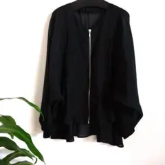 【未使用】ノーカラージャケット シフォン生地　ブラックM〜L