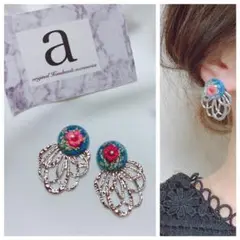 2291-3 2way☺︎ブルーとピンクのフラワーピアス×シルバーフラワー☺︎