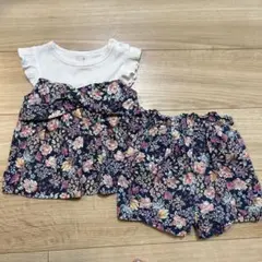 petit main フラワー柄 タンクトップ・ショートパンツセット