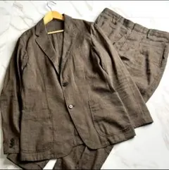 【美品】アダムエロペ VALDEMARO リネン スーツ セットアップ カーキ