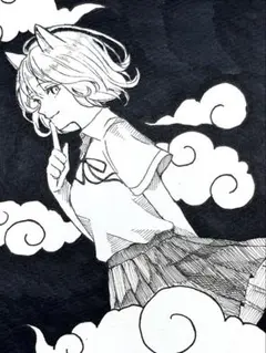 手描きイラスト　オリジナル　女の子　アナログ
