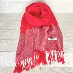 カシミヤ 100% ショール ストール 赤 ペイズリー柄 CASHMERE