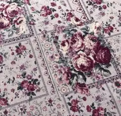 ★値下げ★ ハギレ　綿麻キャンバス　生地　オールドローズ　薔薇パネル　パープル