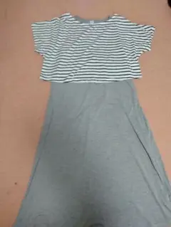 グレー ストライプ マタニティ ワンピース M