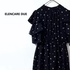美品 エレンカーレデュエ 花柄 カット 袖 オープン ワンピース 黒