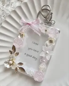 B8トレカケース　キーホルダー　フラワー　ピンク　リボン【Pk10】