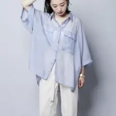 【チャオパニック】シアー ラグランビッグシルエット シャツ ブルー フリーサイズ