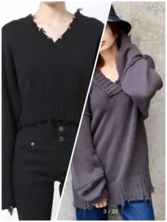 EMODA　ディープVネッククラッシュニット　ヘムクラッシュVネックニット