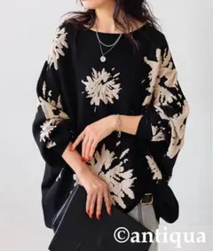 美品 antiqua 花柄ジャガードサマーニット