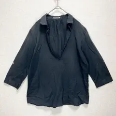 アートワークブルー◆コットンスキッパーシャツ/袖ボタン シンプル 無地 日本製