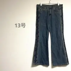 レディース フレアデニムパンツ 薄手ジーンズ おしゃれデザイン LL
