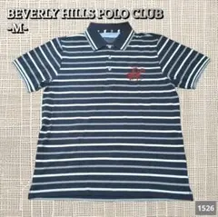A-1526〈BEVERLY HILLS POLO CLUB〉縞模様ポロシャツM