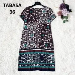 TABASA タバサ 総柄プリント フレンチスリーブワンピース