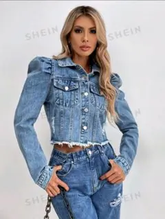 新品未使用★ SHEIN パフスリーブ デニムジャケット Sサイズ ブルー