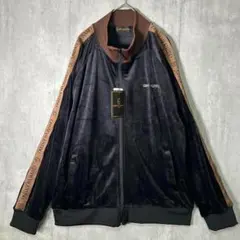 GIANNI VALENTINO ベロア トラックジャケット 刺繍 黒 茶 XL