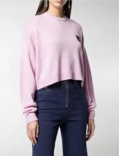 miumiu 猫 クロップドニット トップス 40 ピンク CAT ミュウミュウ