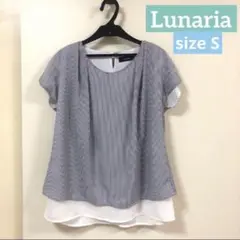 Lunaria ルナリア　半袖ブラウス　フレンチスリーブ　カットソー　ストライプ