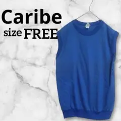 Caribe【FREE】ニットベスト ノースリーブ 青 海外古着