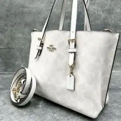 美品 コーチ 2way シグネチャー モリー トートバッグ 25 ショルダー 白