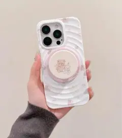 【新品未使用】くまちゃん×ホワイト iPhoneケース＆スタンドセット 韓国風