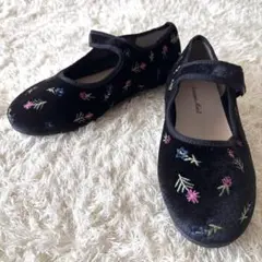 SM2 サマンサモスモス ベロアワンストラップシューズ 花柄 黒 M 23.5
