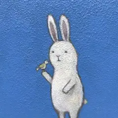 自作絵画　いっしょに話そ　うさぎと小鳥の絵