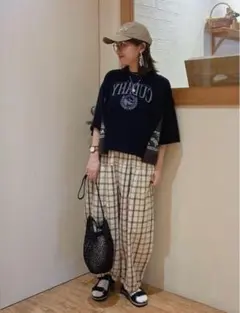 ★新品　完売品　サマンサモスモス　綿麻平織りウエスト切替ギャザーバルーンパンツ★