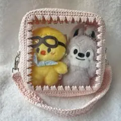 かぎ針編みスクエアポーチ 推し活ぬいポーチ 10cmぬい用
