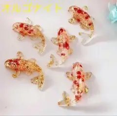 5個セット 鯉 縁起物 金運 財運　開運　クリスタル 金箔　赤 金色 置物