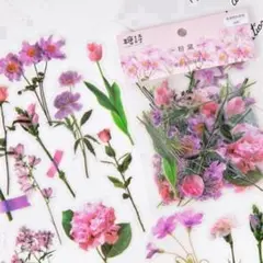 ピンク 花柄 シール PET素材 ステッカー 40枚入 海外 コラージュ 手帳