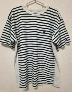 C3-X334 Champion ストライプTシャツ リバースウィーブ 緑灰色