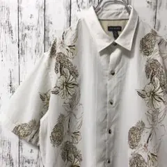 C2270 VAN HEUSEN アロハシャツ ハイビスカス ストライプ 白