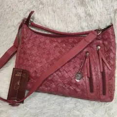 【希少・美品】JRA 2way ショルダーバッグ オーストリッチ 編み込み 赤
