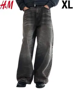 新品 H&M スーパーバギー デニム ブラック34 サイズ XL