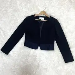 美品◇M-premier エムプルミエ　ノーカラージャケット　ブラック　ネイビー