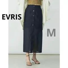 【EVRIS】エヴリス　フロントボタンシアーロングタイトスカート　黒M 透け感