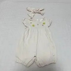 ヘアバンド付き　花柄刺繍ロンパース　女の子　70