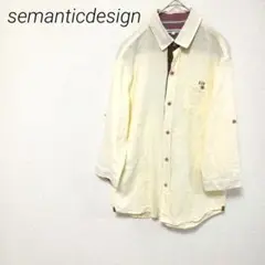semanticdesign 淡い黄色の7分袖ボタンアップシャツL カジュアル