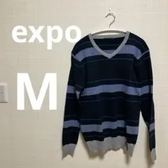 expo ネイビー ストライプ Vネック セーター 【M】