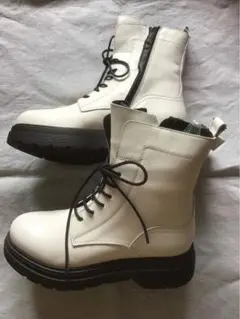 QUSHELI サイドジッパー ホワイトブーツ　37 23.5cm